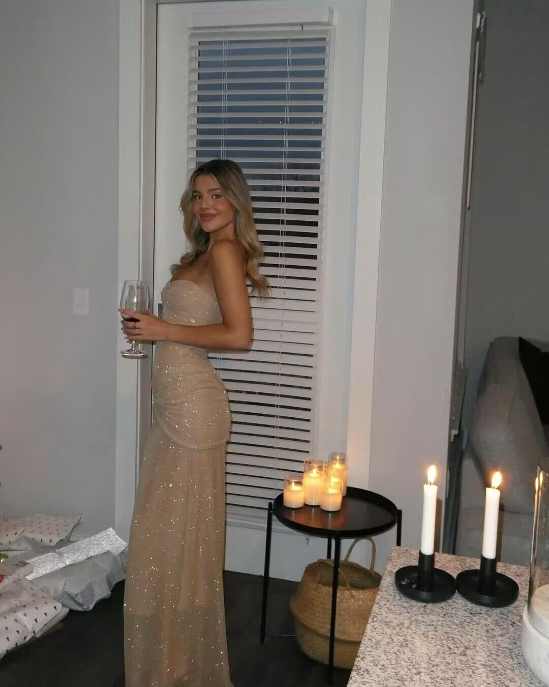 Strapless Sparkly Long Prom Dress Sheath Birthday Party Dresses
