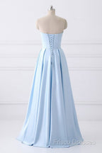 Strapless Stain Formal Prom Dress With Pockets