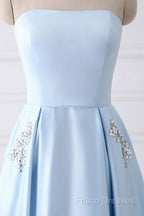 Strapless Stain Formal Prom Dress With Pockets