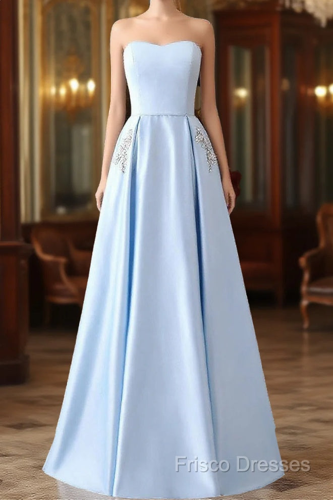 Strapless Stain Formal Prom Dress With Pockets