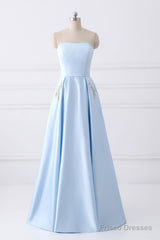 Strapless Stain Prom Dresses With Pockets