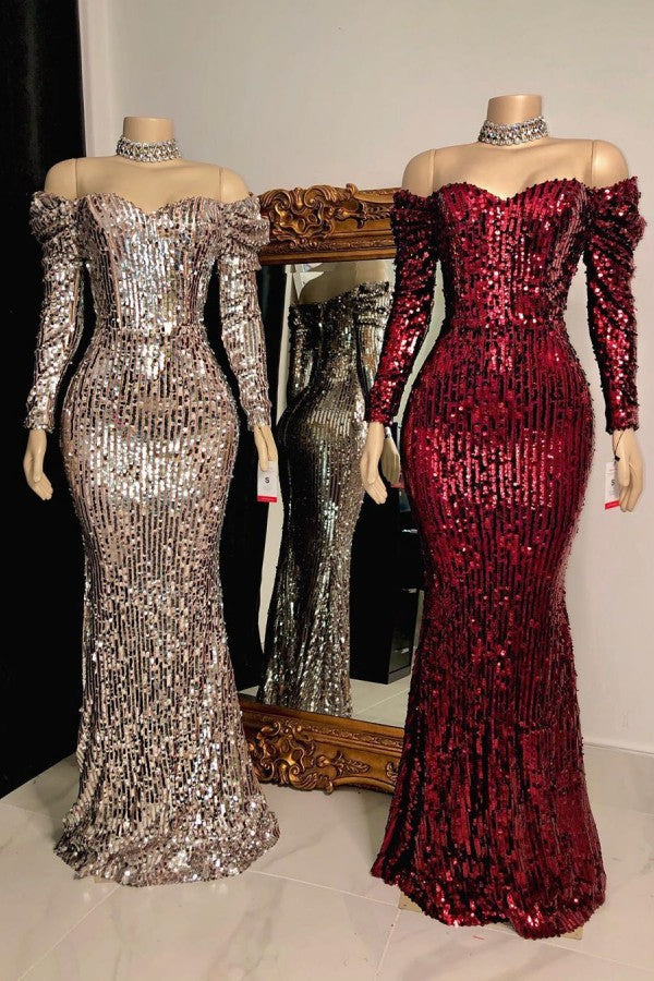 Strapless Sweetheart Sequins Floor Length Mermaid Evening Dresses With Sleeves Main image