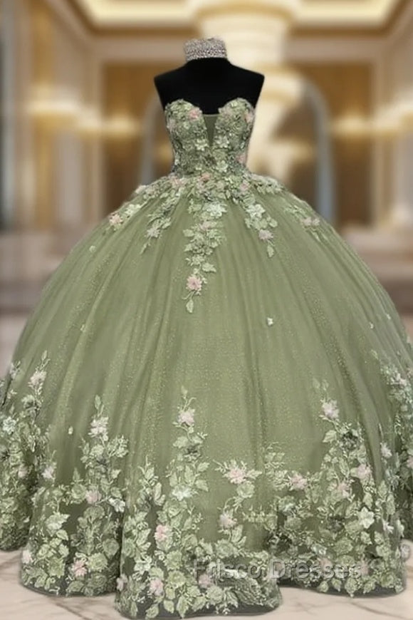 Strapless Tulle Ball Gown Dress With Pink Floral Flowers Main image