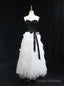 Strapless White Tulle Black Beaidng Prom Dress