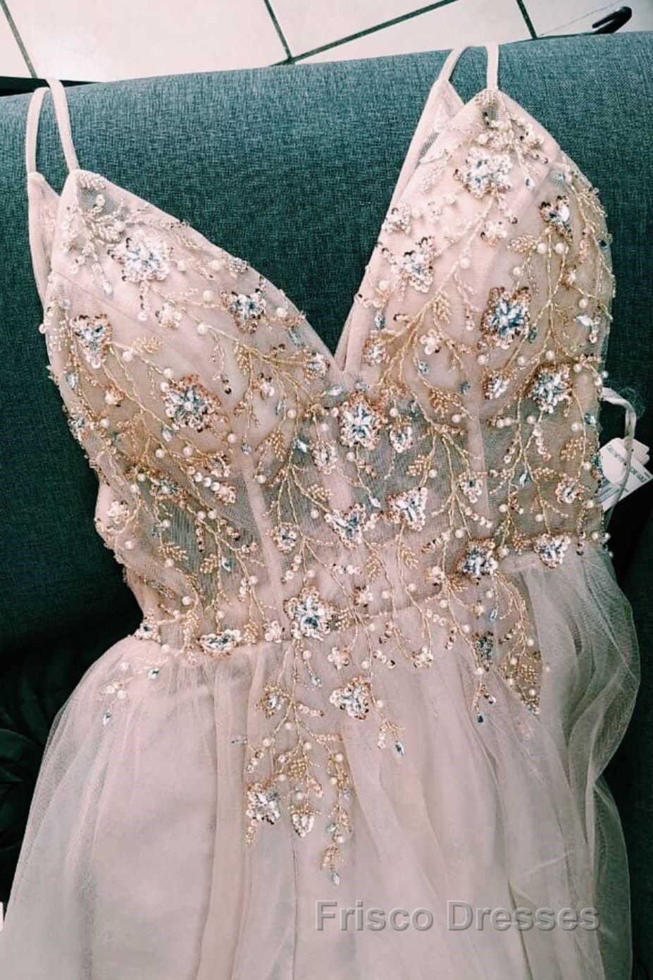 Straps A-Line Beading Rose Wood Formal Prom Dress with Crystal