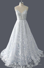 Straps A-Line Lace Wedding Dress With Open Back