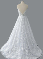 Straps A-Line Lace Wedding Dress With Open Back