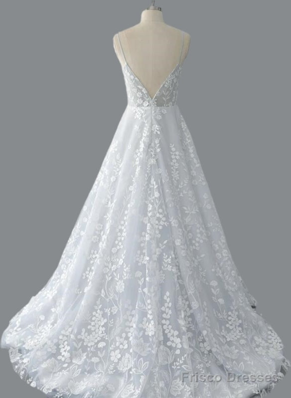 Straps A-Line Lace Wedding Dress With Open Back