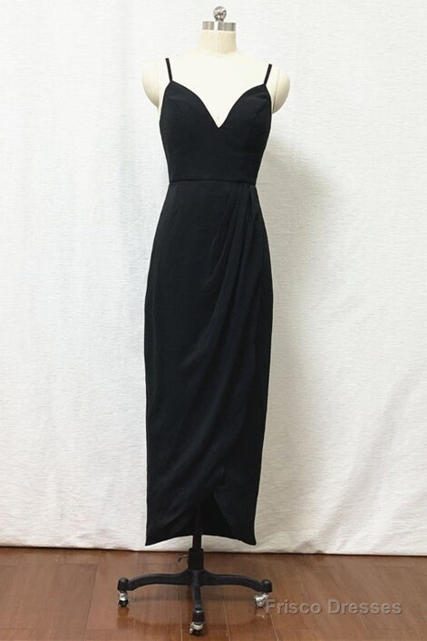 Straps Black Sheath Tea Length Bridesmaid Dress Main image