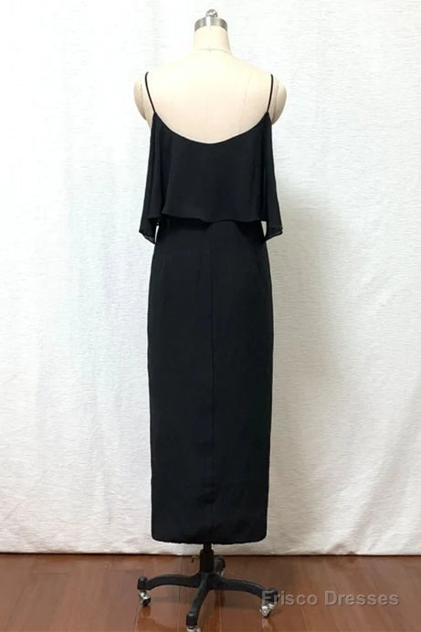 Straps Boho Black Tea Length Chiffon Bridesmaid Dress Secondary image