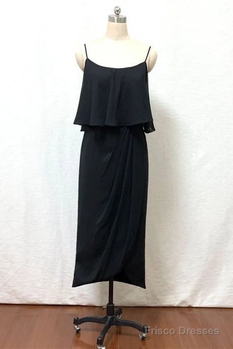 Straps Boho Black Tea Length Chiffon Bridesmaid Dress Main image