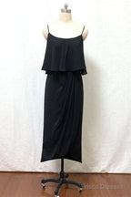 Straps Boho Black Tea Length Chiffon Bridesmaid Dress