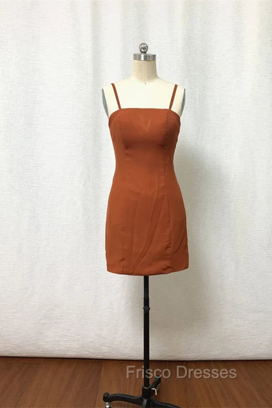 Straps Burnt Orange Bridesmaid Dresss With Removable Train Secondary image