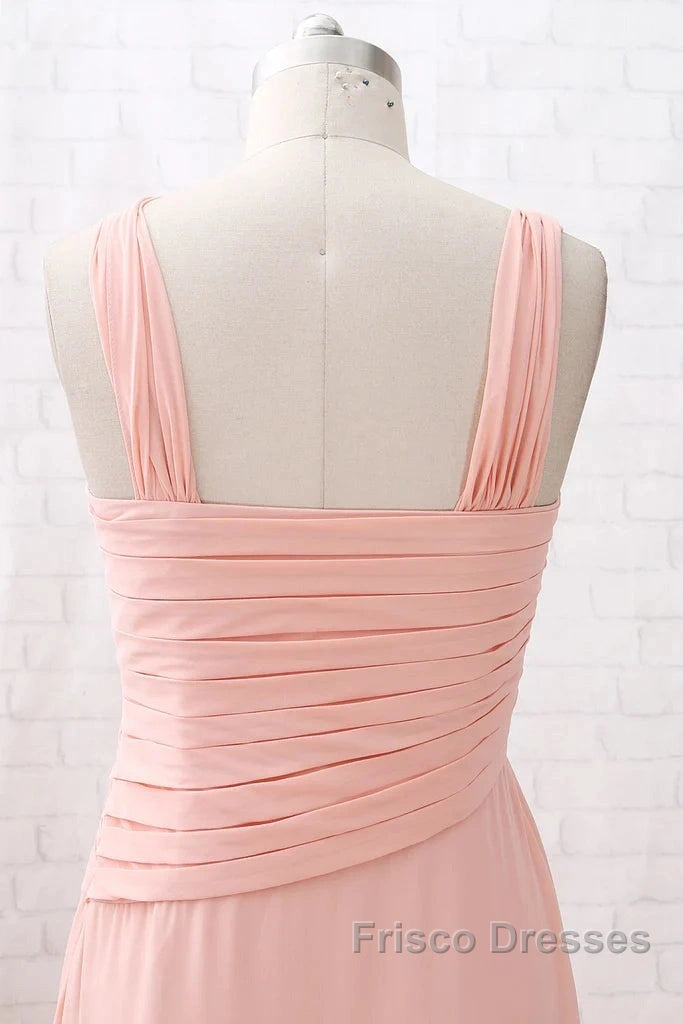 Straps Chiffon Long Bridesmaid Dress Coral Formal Wedding Party Dress