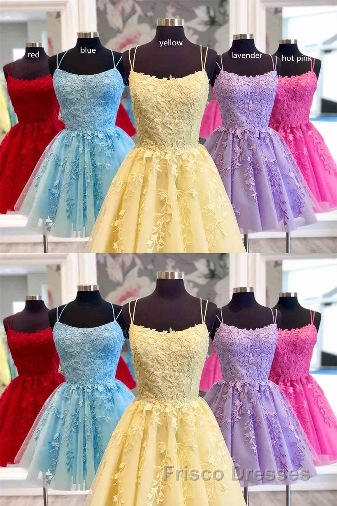 Straps Lace Applique Blue Homecoming Dress,Fuchsia Cocktail Dress