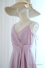Straps Lilac A-Line Long Bridesmaid Dress