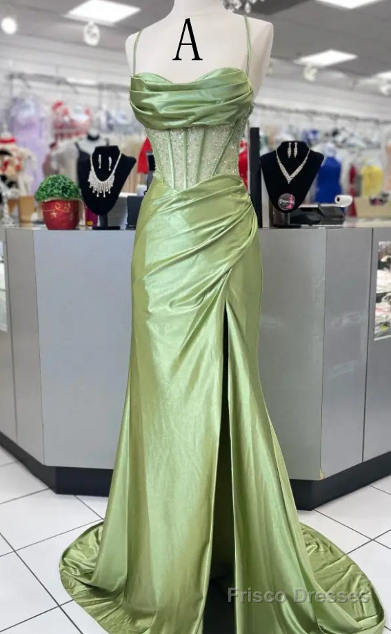 Straps Mermaid Long Prom Dresses with Beaded Bodice Main image