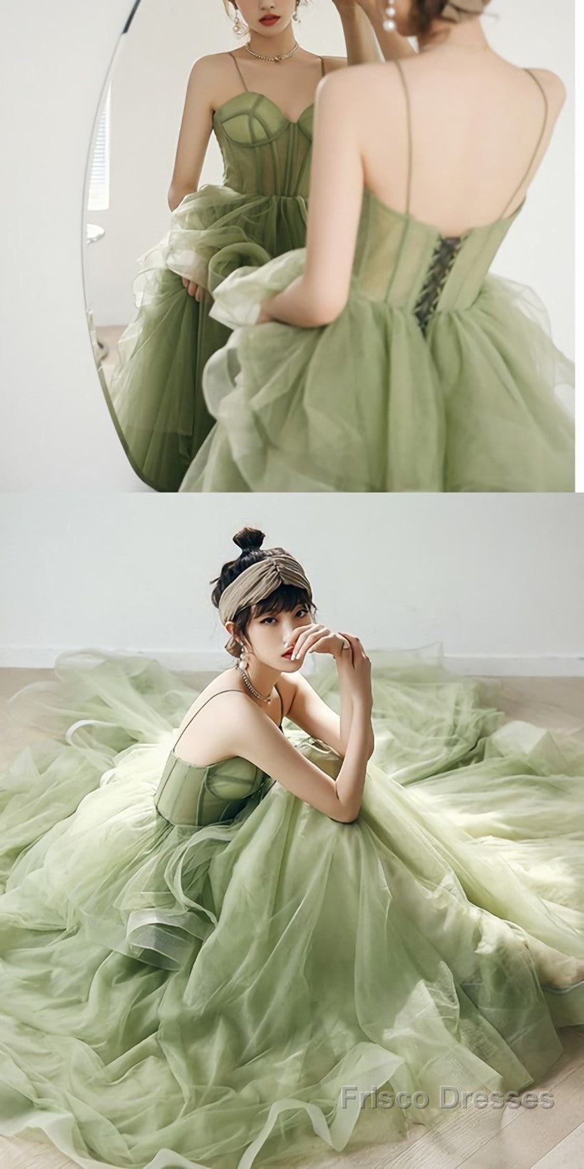 Straps mint green ball gown spring formal prom gown Main image