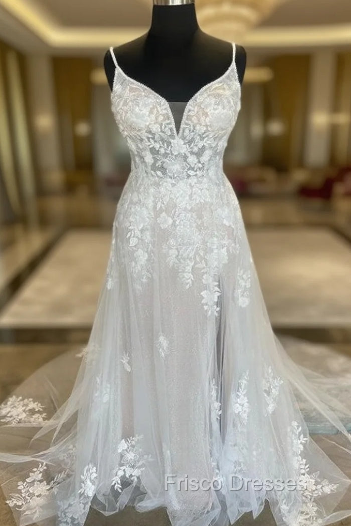 Straps Open Back A-Line Tulle/Lace Wedding Dress Main image
