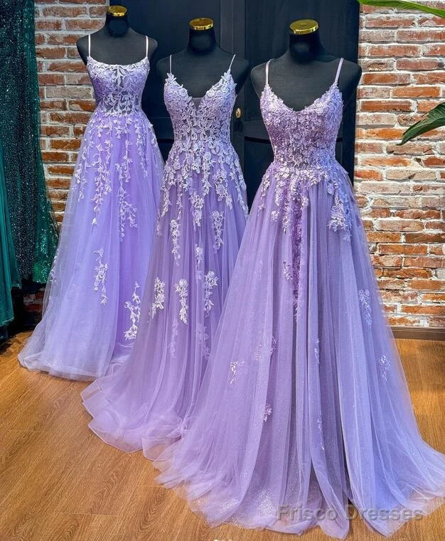 Straps Violet Purple Prom Dresses Lace Tulle Long A-Line Dress Main image