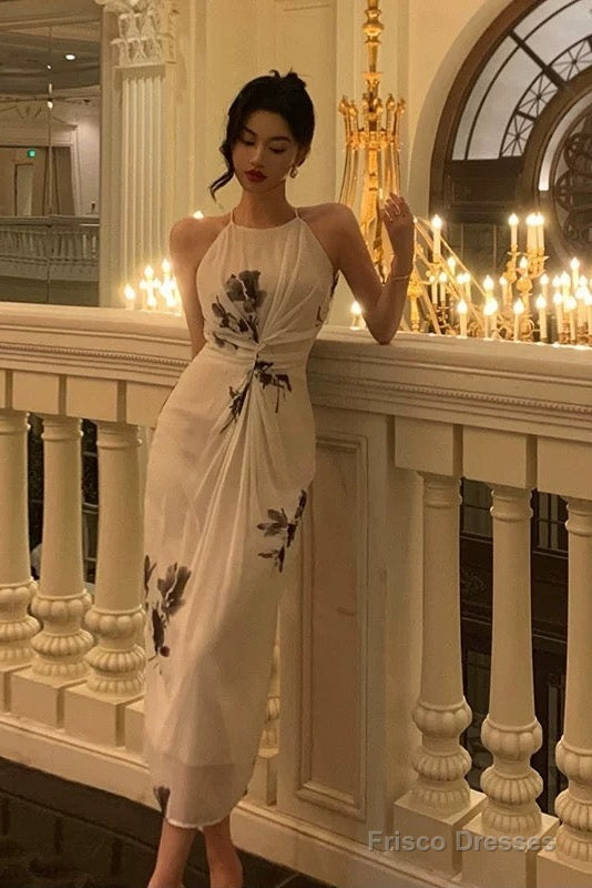 Stunning A Line Halter White Chiffon Date Night Dress Prom Dresses Birthday Outfit Secondary image