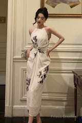 Stunning A Line Halter White Chiffon Date Night Dress Prom Dresses Birthday Outfit