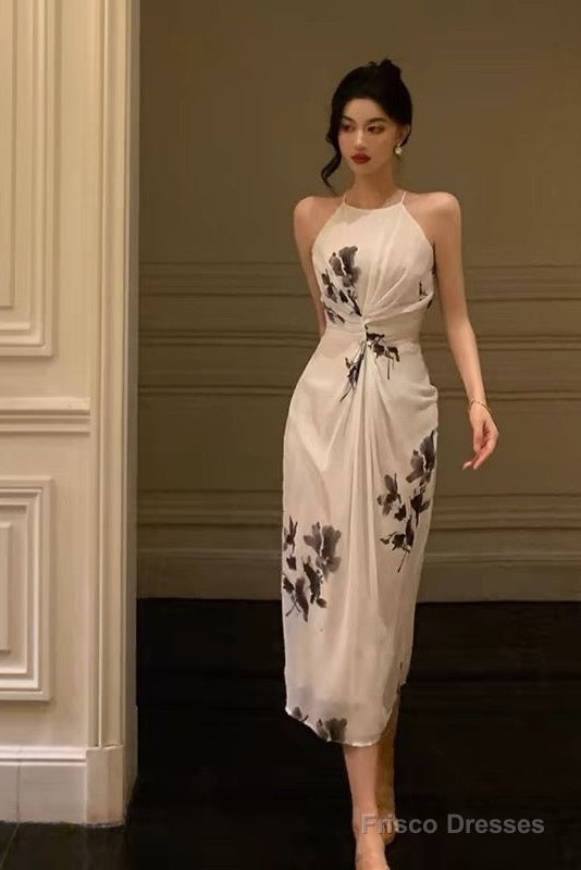 Stunning A Line Halter White Chiffon Date Night Dress Prom Dresses Birthday Outfit Main image