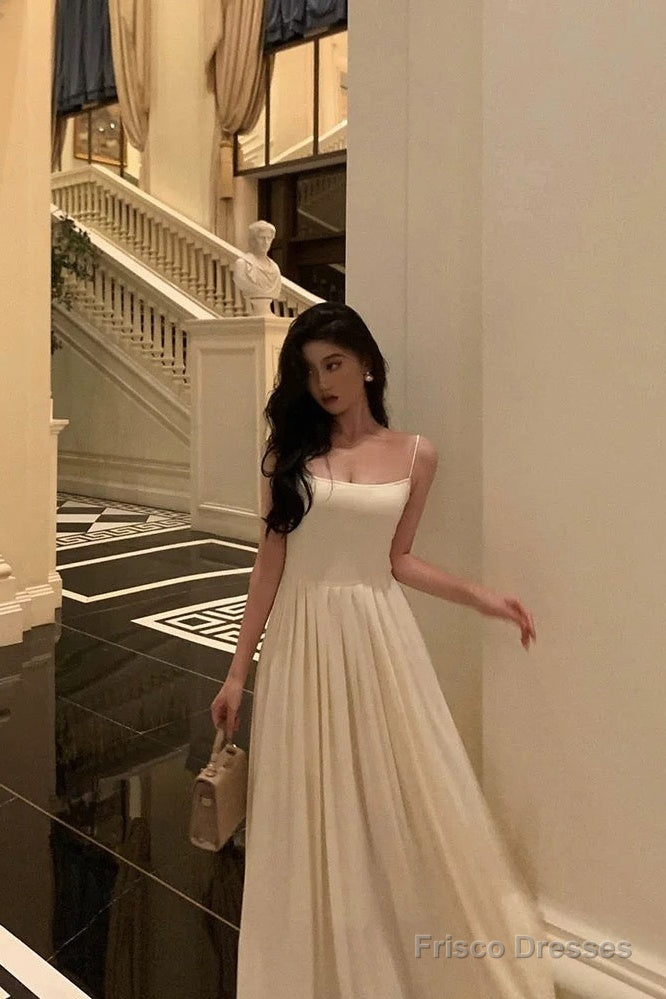 Stunning A Line Spaghetti Straps White Date Night Dress Prom Dresses Birthday Party Outfit