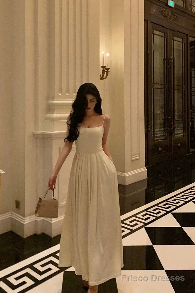 Stunning A Line Spaghetti Straps White Date Night Dress Prom Dresses Birthday Party Outfit Main image