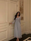 Stunning A Line Square Neckline Long Sleeves Chiffon Blue Date Night Dress Prom Dresses Birthday Party Outfit