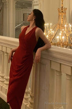 Stunning A Line V Neckline Sleeveless Red Date Night Dress Prom Dresses Birthday Party Outfit