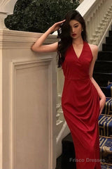 Stunning A Line V Neckline Sleeveless Red Date Night Dress Prom Dresses Birthday Party Outfit