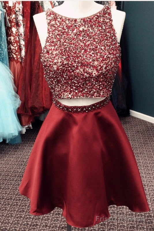 Stunning Beaded Satin Homecoming Dresses Two Piece Prom Gowns Short Secondary image
