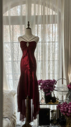 Stunning Burgundy Strapless Chiffon Mermaid Long Prom Dress