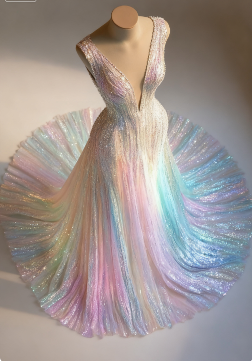 Stunning Colorful V-Neck A-Line Sequined Tulle Long Prom Dresses Secondary image