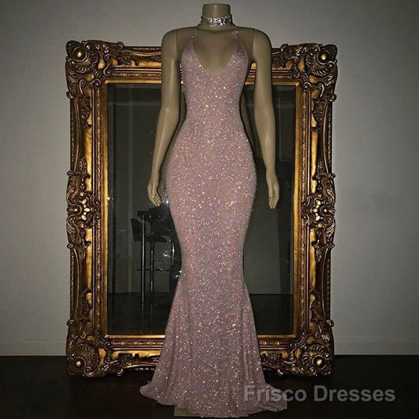 Stunning Long Halter Spaghetti Straps Sequined Mermaid Prom Dress Secondary image