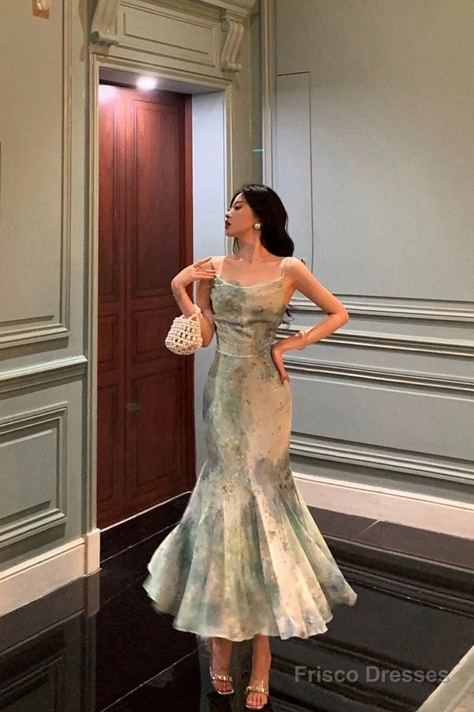 Stunning Mermaid Spaghetti Straps Green Lace Date Night Dress Prom Dresses Birthday Party Outfit