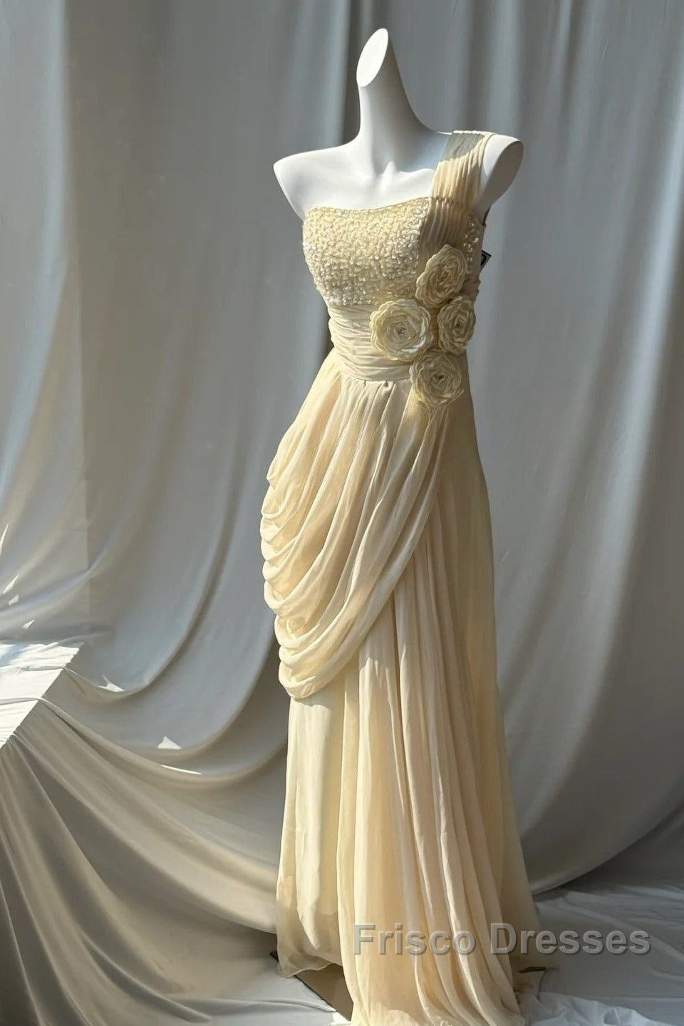 Stunning One Shoulder Beaded Sequin Chiffon Long Formal Prom Dress Formal Evening Dress Simple Wedding Dress