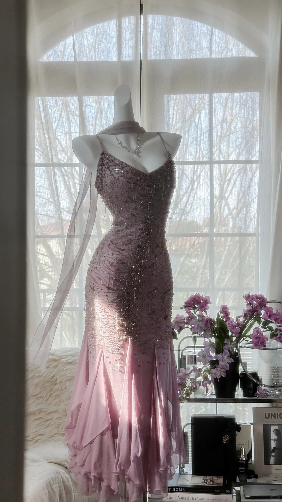 Stunning Purple Chiffon Beaded Prom Dress Secondary image
