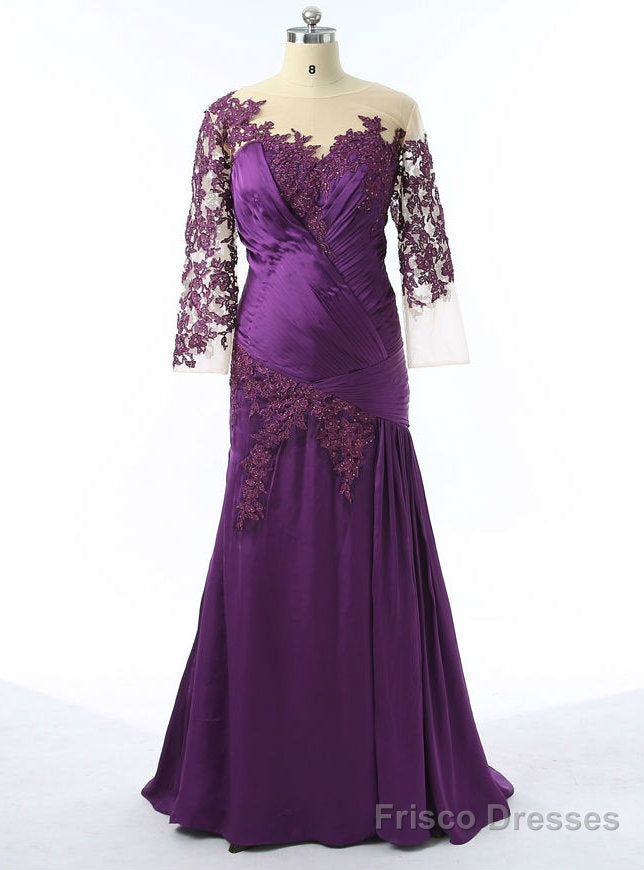 Stunning Purple Mother Of The Bride Dresses Mermaid 3/4 Sleeves Tafffeta Beaded Main image