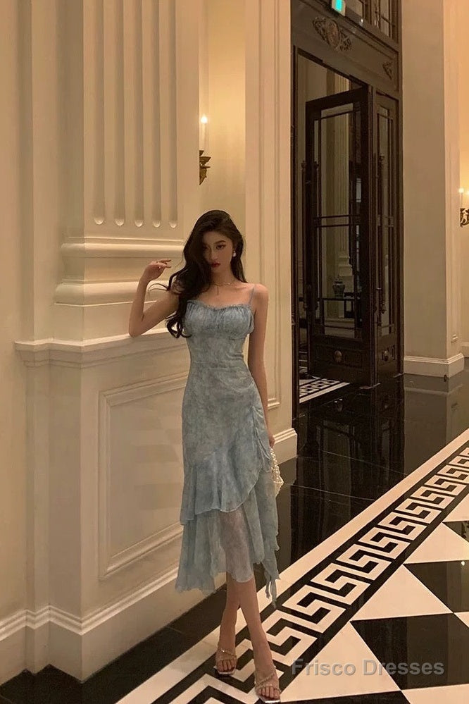 Stunning Sheath Spaghetti Straps Blue Chiffon Ruffles Date Night Dress Prom Dresses Birthday Outfit Secondary image