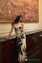 Stunning Sheath Spaghetti Straps Floral White Date Night Dress Prom Dresses Birthday Outfit