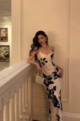 Stunning Sheath Spaghetti Straps Floral White Date Night Dress Prom Dresses Birthday Outfit