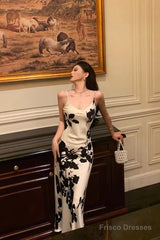 Stunning Sheath Spaghetti Straps Floral White Date Night Dress Prom Dresses Birthday Outfit