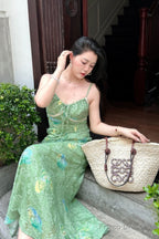 Stunning Sheath Spaghetti Straps Green Satin Date Night Dress Prom Dresses Birthday Outfit
