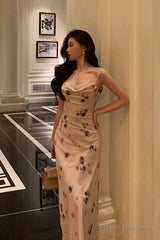 Stunning Sheath Spaghetti Straps Sleeveless Floral Date Night Dress Prom Dresses Birthday Party Outfit