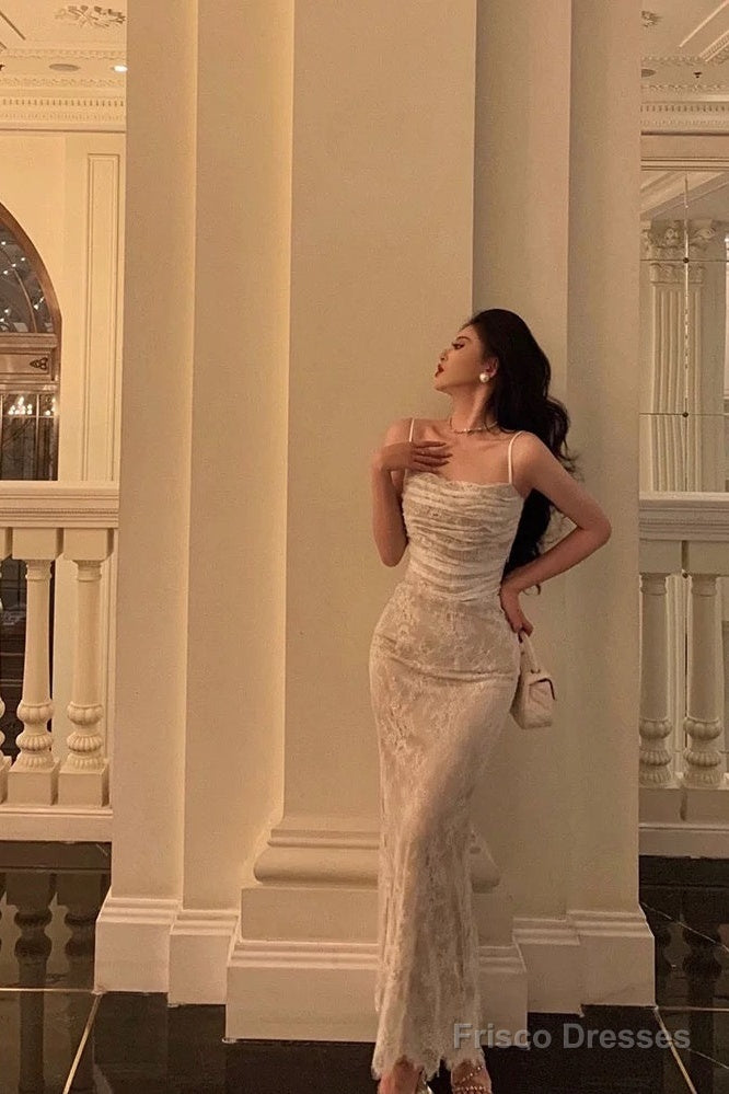Stunning Sheath Spaghetti Straps Sleeveless Lace Date Night Dress Prom Dresses Birthday Party Outfit