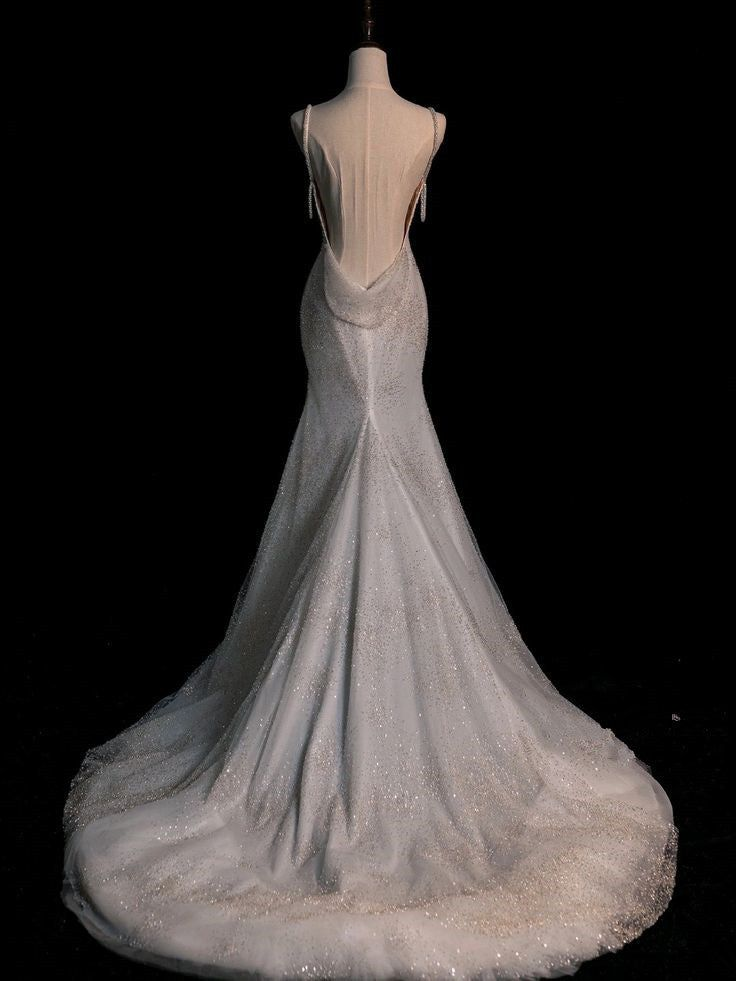 sparkly backless wedding dresses Dressself Sequin Long Sleeve Backless Beach Wedding Dress