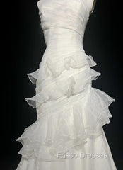 Stunning White Strapless Mermaid Organza Long Formal Prom Dress Simple Wedding Dress