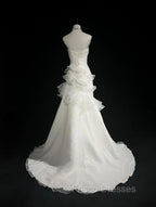 Stunning White Strapless Mermaid Organza Long Formal Prom Dress Simple Wedding Dress